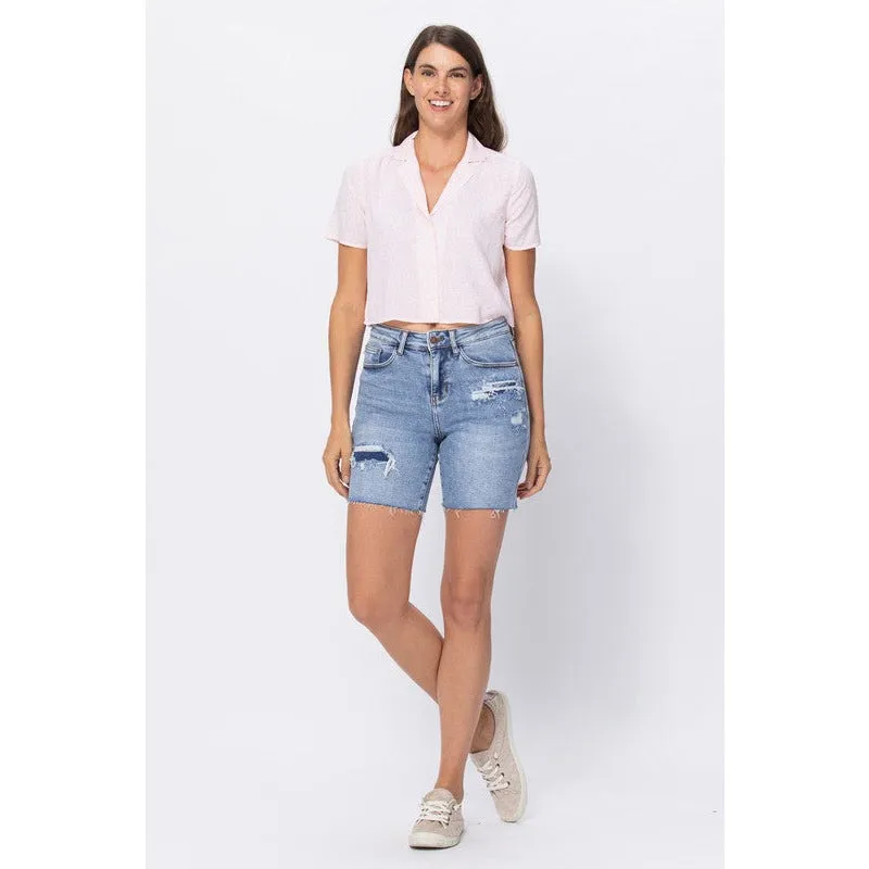 Exactly Right High Waisted Mid-Length Shorts - Light Denim
