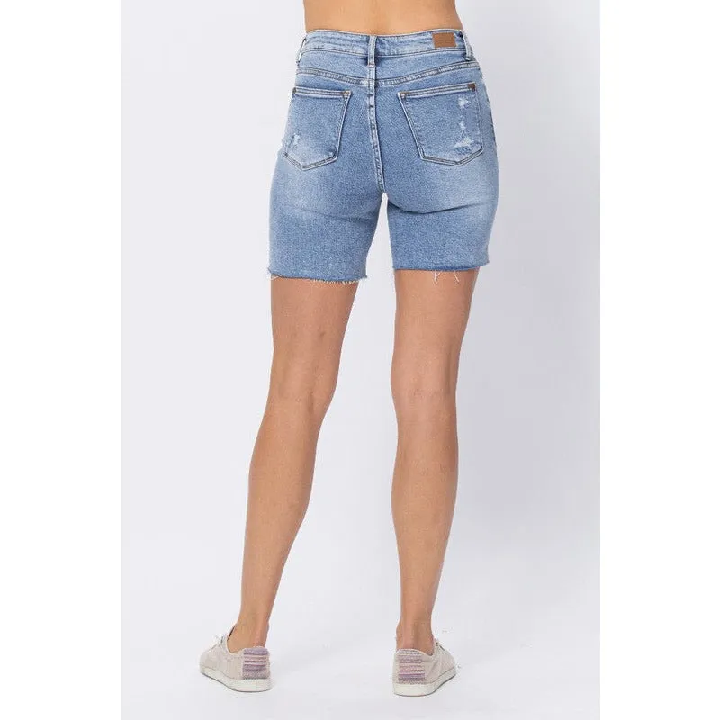 Exactly Right High Waisted Mid-Length Shorts - Light Denim