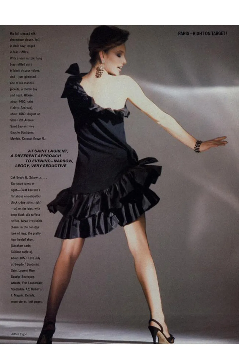 Fall 1982 Yves Saint Laurent Black Ruffled One Shoulder Dress