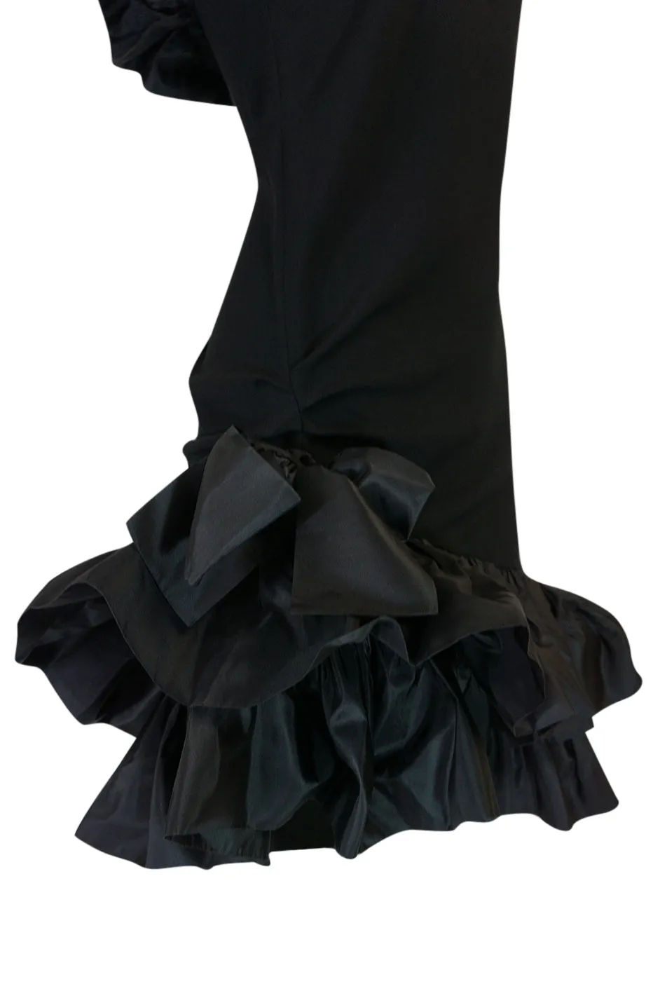 Fall 1982 Yves Saint Laurent Black Ruffled One Shoulder Dress