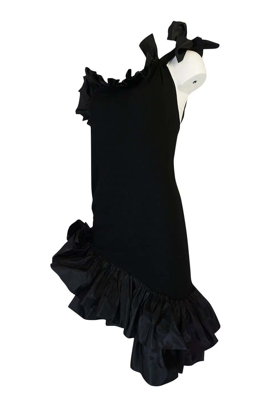 Fall 1982 Yves Saint Laurent Black Ruffled One Shoulder Dress