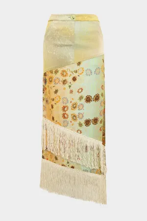 Faye Fringe Patchwork Asymmetric Maxi Skirt in Multi