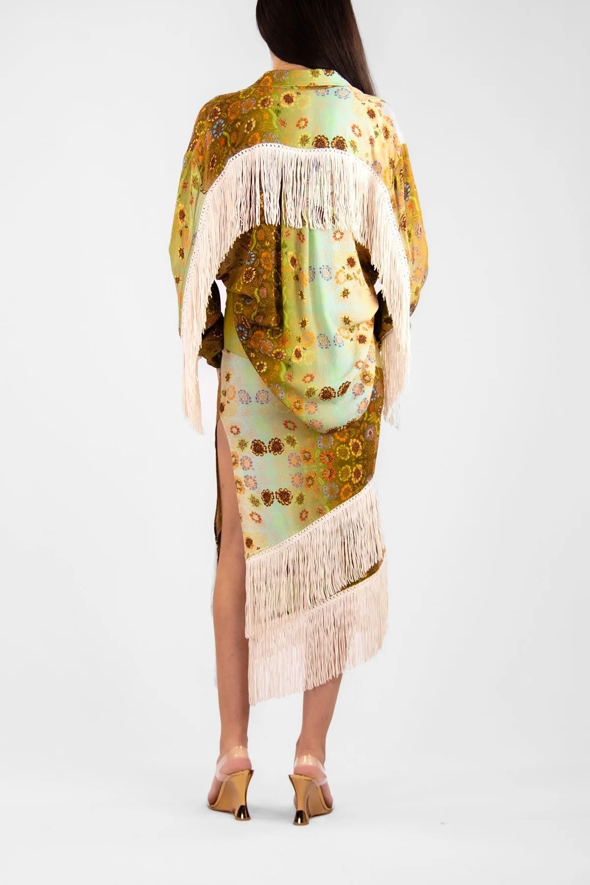 Faye Fringe Patchwork Asymmetric Maxi Skirt in Multi