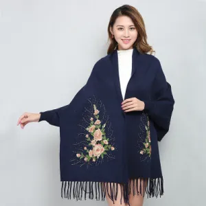 Female winter embroidered shawls with sleeves all-match