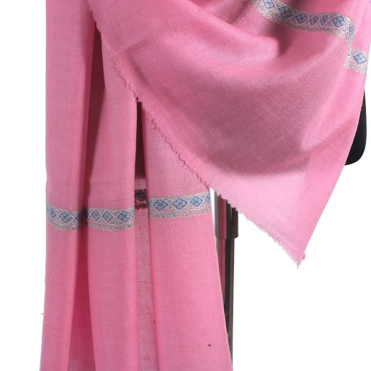 Flamingo Pink sozni Embroidered Hashidaar Pashmina Shawl