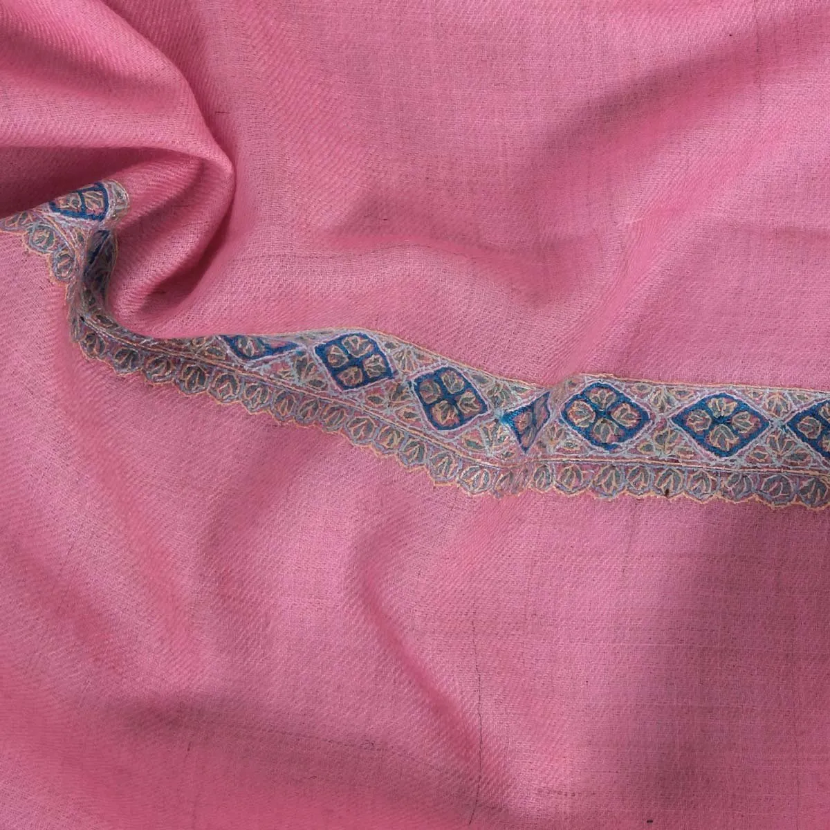 Flamingo Pink sozni Embroidered Hashidaar Pashmina Shawl