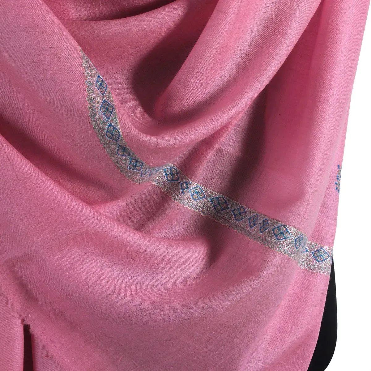 Flamingo Pink sozni Embroidered Hashidaar Pashmina Shawl