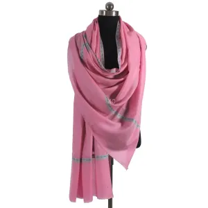 Flamingo Pink sozni Embroidered Hashidaar Pashmina Shawl