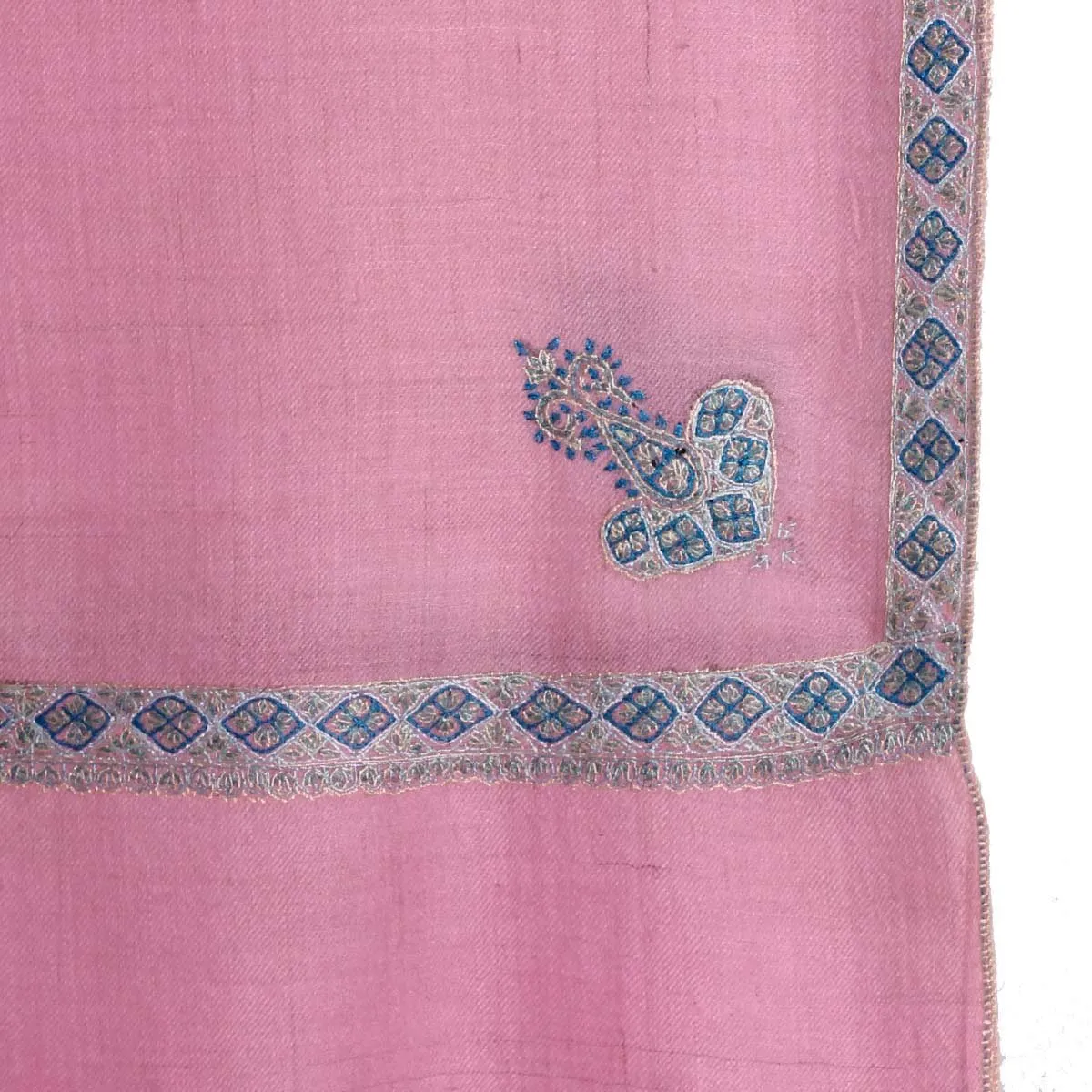 Flamingo Pink sozni Embroidered Hashidaar Pashmina Shawl