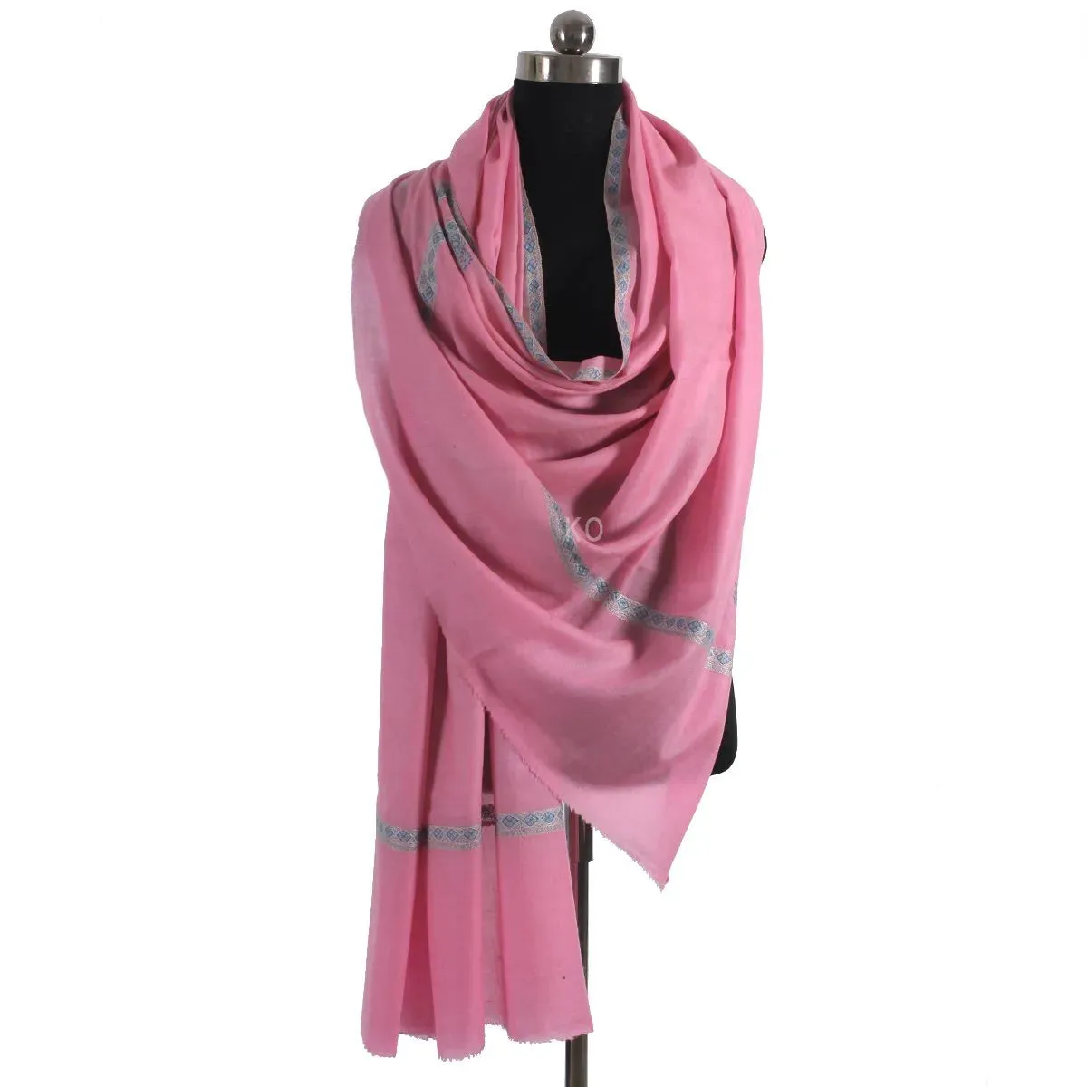 Flamingo Pink sozni Embroidered Hashidaar Pashmina Shawl