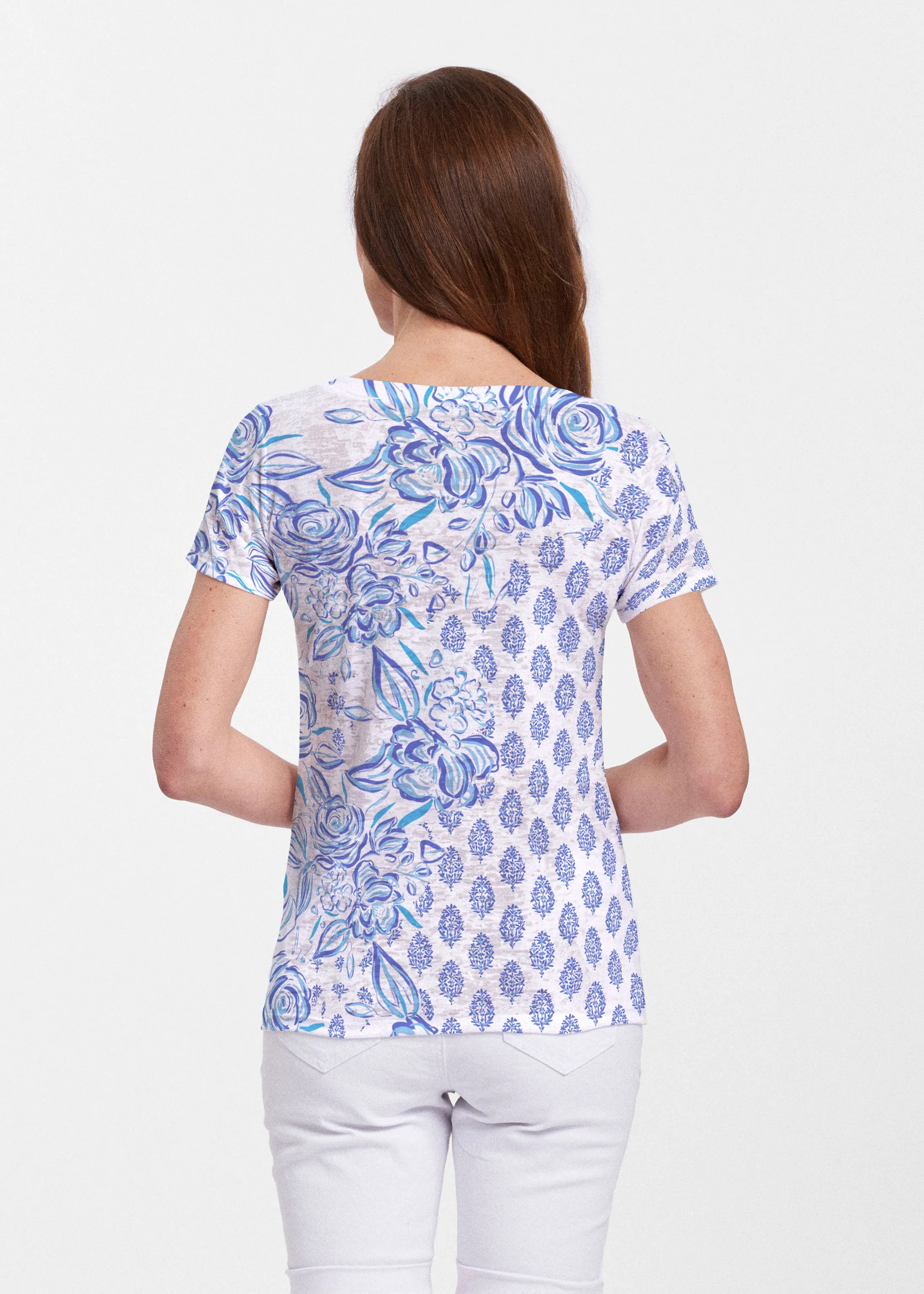 Flora (8041) ~ Sheer Short Sleeve V-Neck Shirt