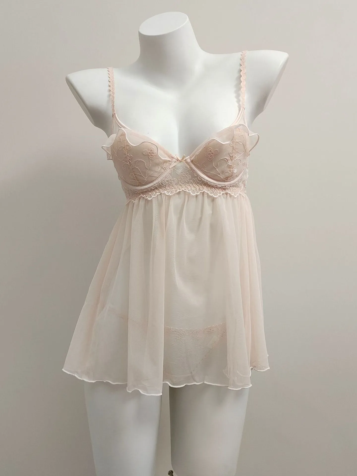 Floral Embroidered Mesh Babydoll