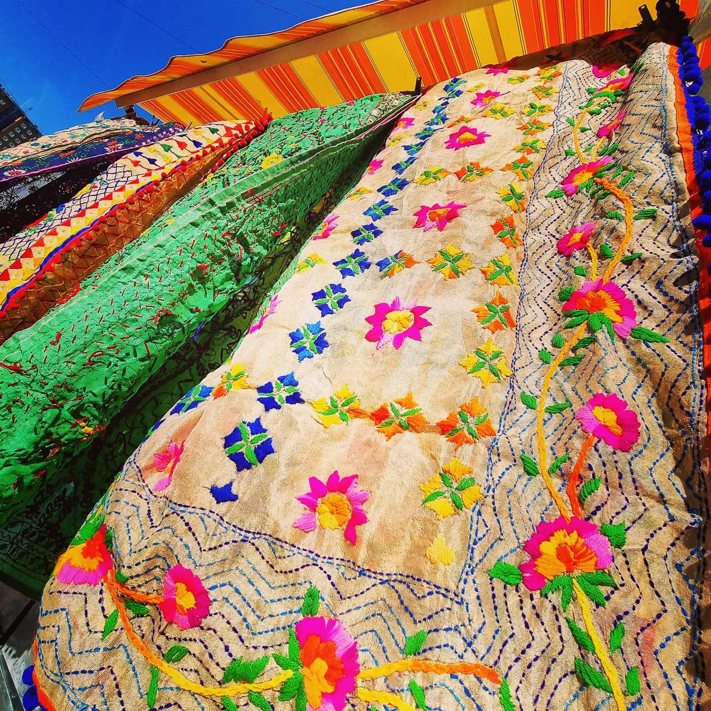 Floral hand embroidered shawl