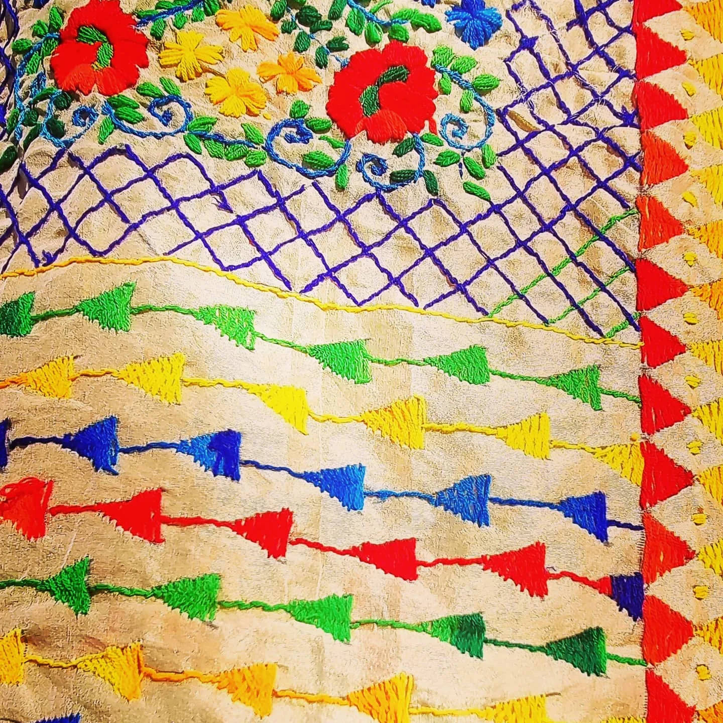 Floral hand embroidered shawl