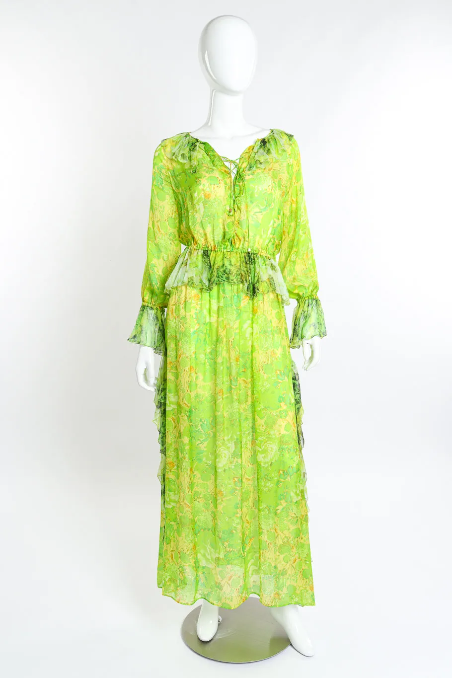 Floral Peasant Silk Dress