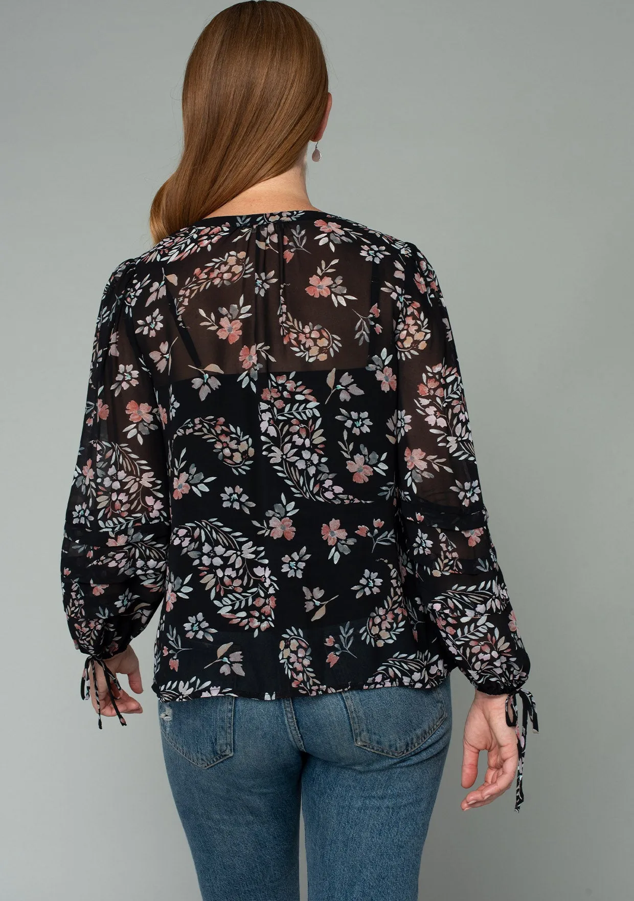 Floral Sheer Long Sleeve Button Front Blouse