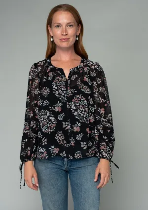 Floral Sheer Long Sleeve Button Front Blouse