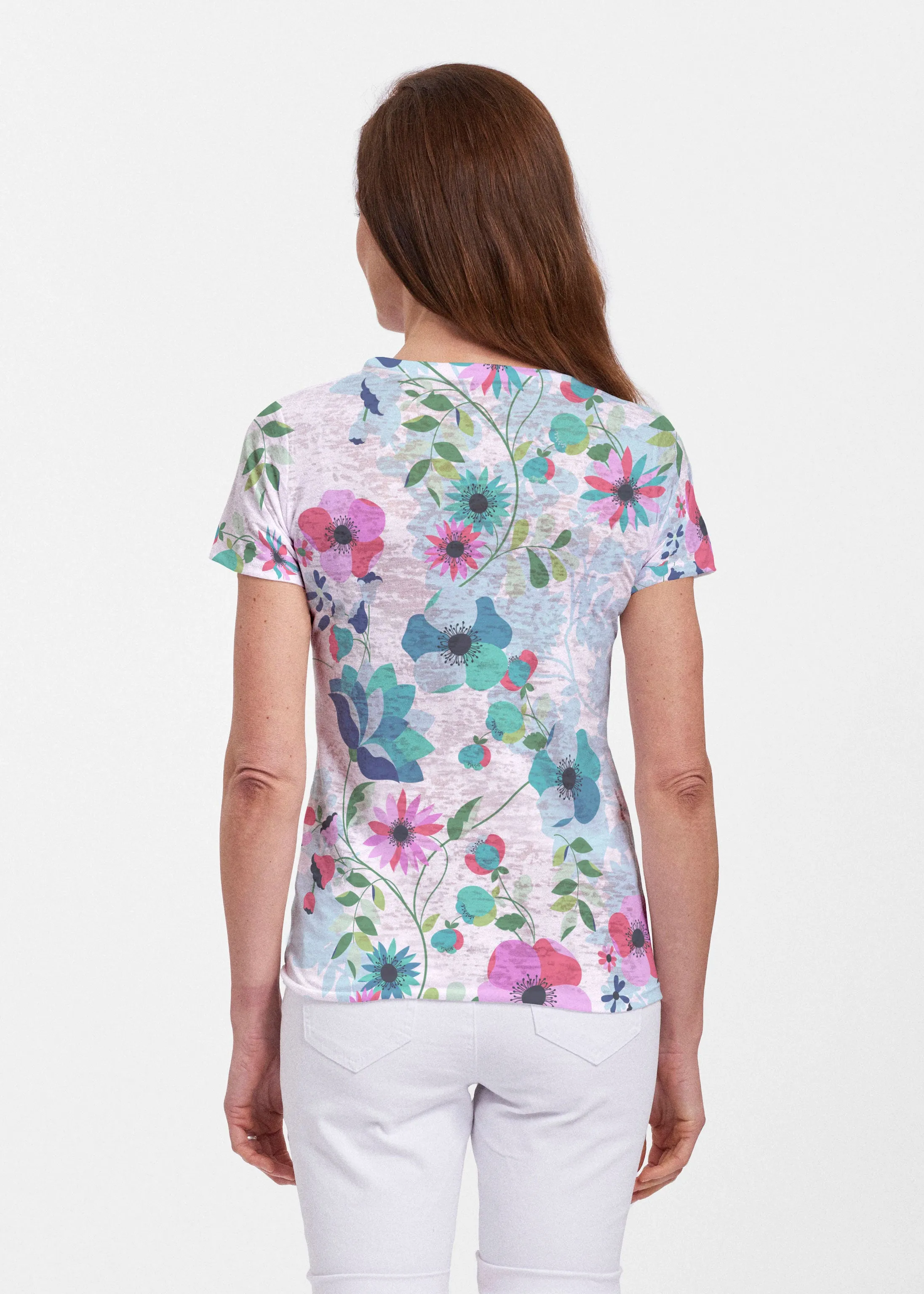 Floral Vines (13420) ~ Sheer Short Sleeve Crew Shirt