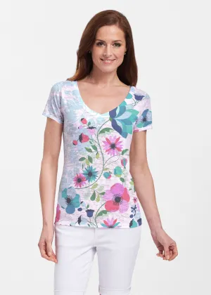 Floral Vines (13420) ~ Sheer Short Sleeve V-Neck Shirt