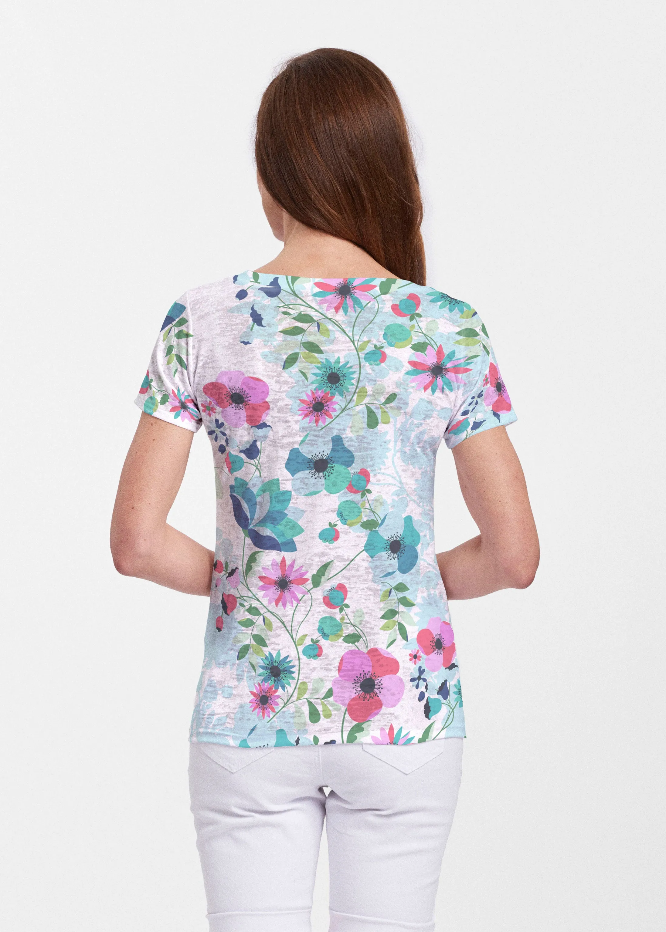 Floral Vines (13420) ~ Sheer Short Sleeve V-Neck Shirt