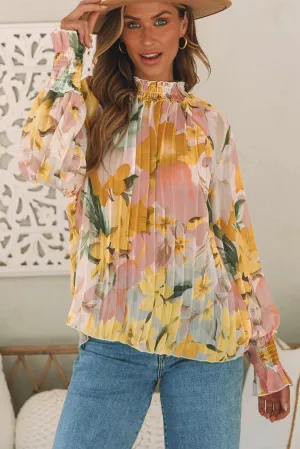 Flounce Sleeve Mock Neck Blouse