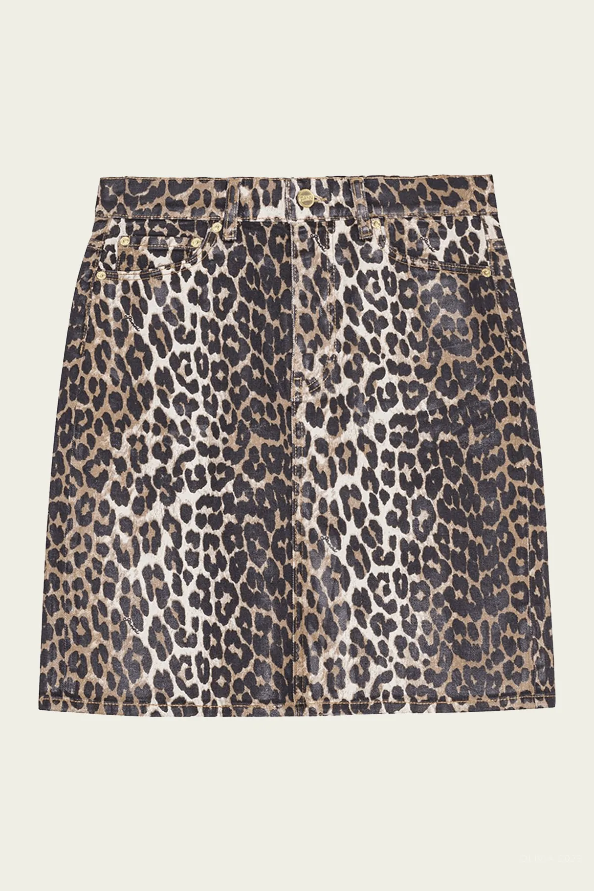 Foil Print Denim Skirt in Leopard