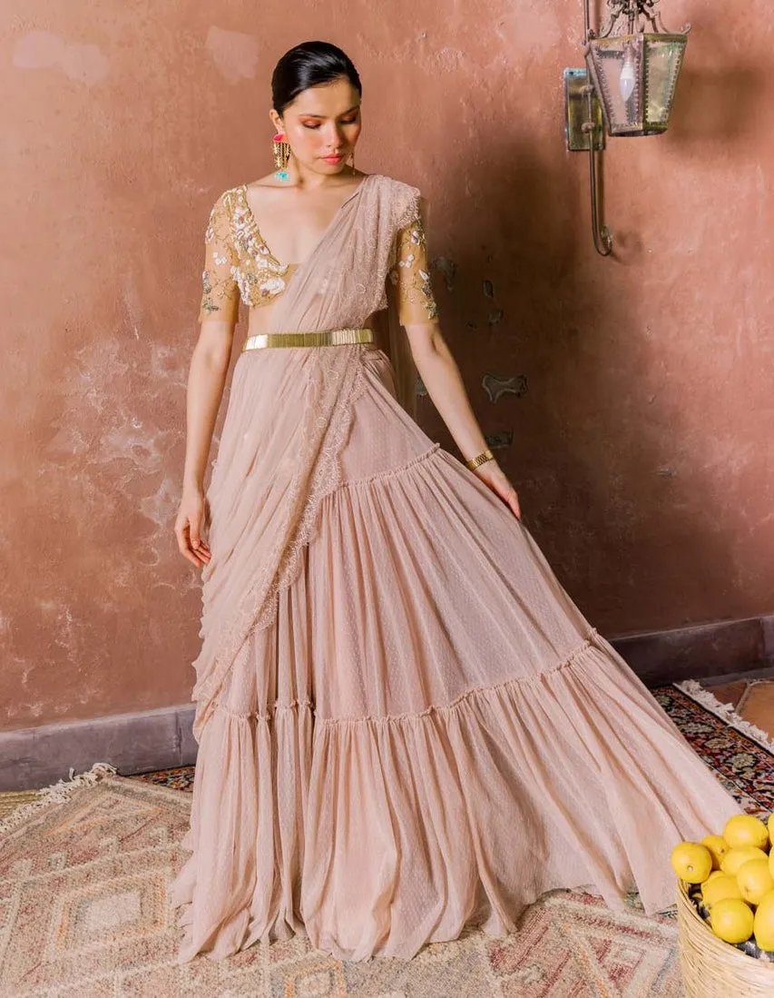 French rose bohemian tiered skirt set