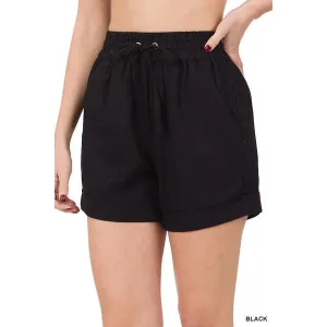 Frenchie Drawstring Terry Shorts in Black