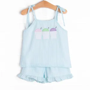 Friday Freeze Applique Ruffle Short Set, Blue