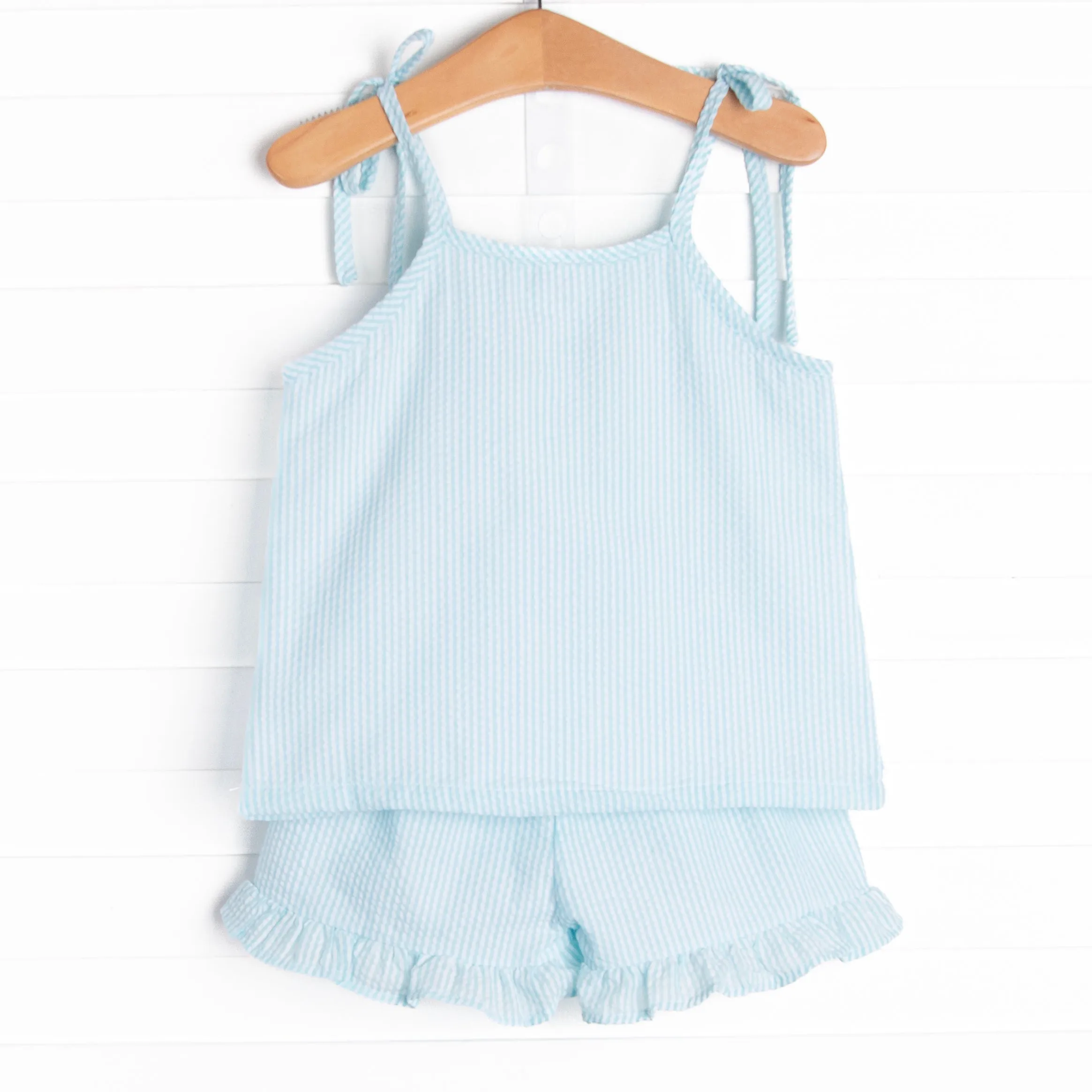 Friday Freeze Applique Ruffle Short Set, Blue