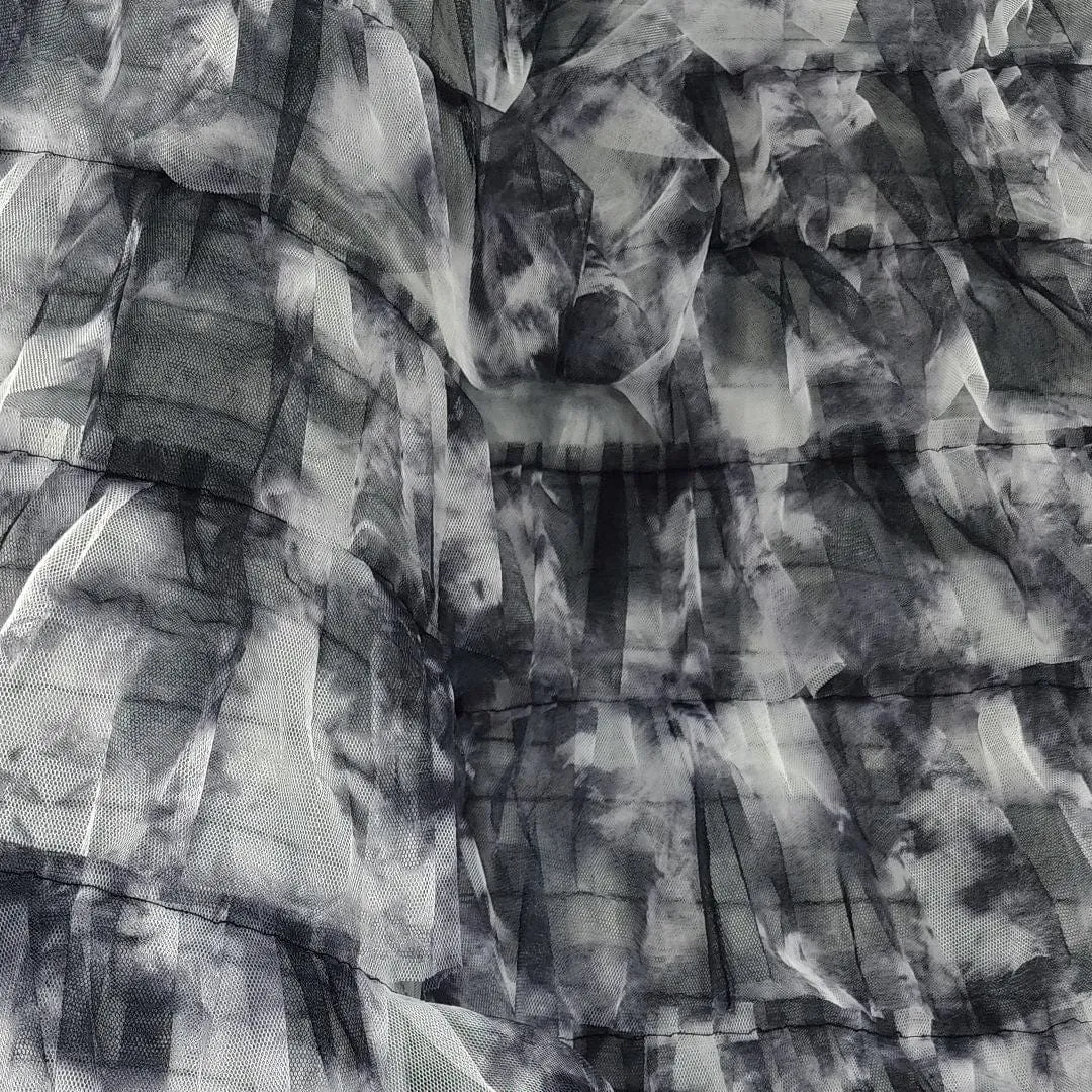 Fringed Tulle Tie Dye Fabric Black 150 cm