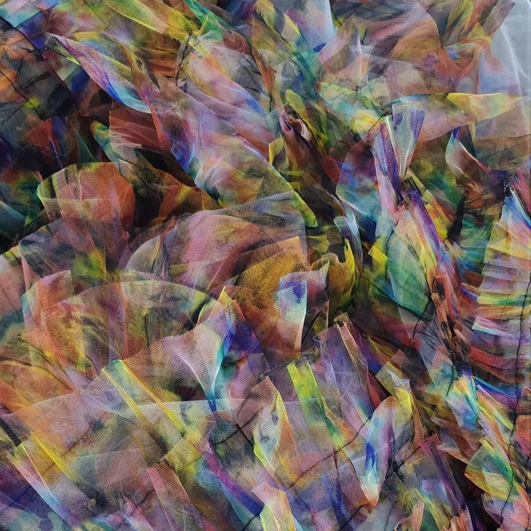 Fringed Tulle Tie Dye Fabric Multi 150 cm