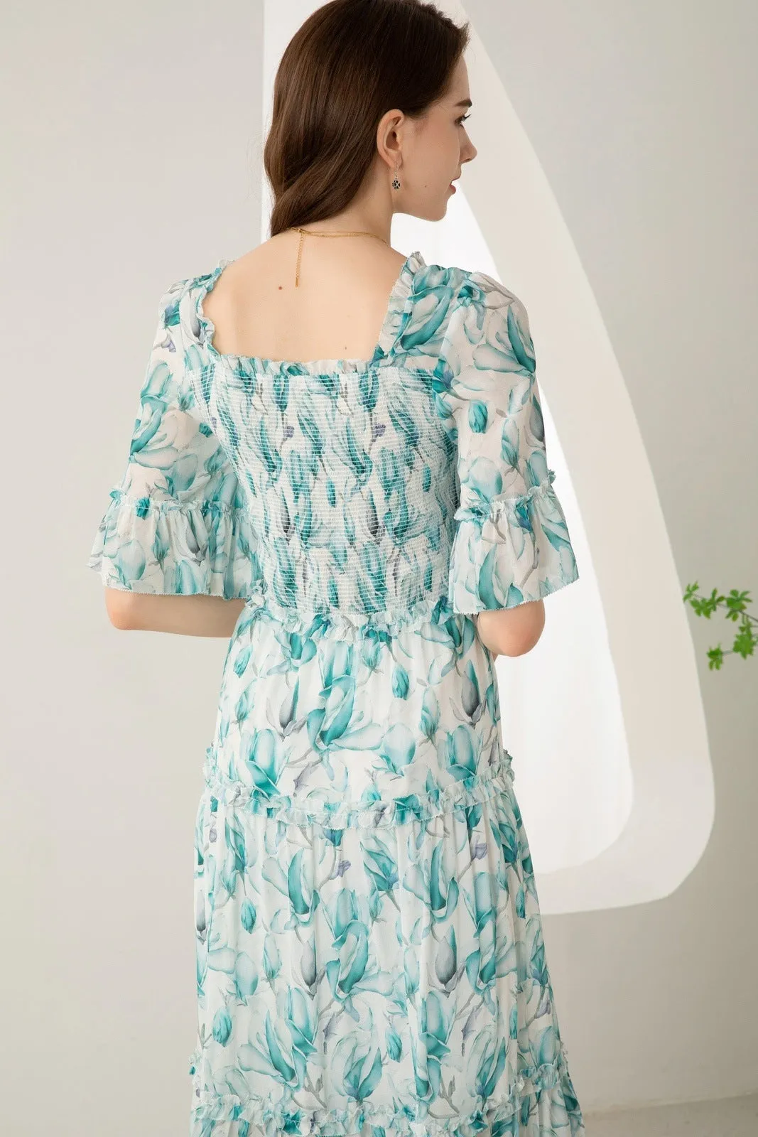 GDS RISETTE SILK LONG DRESS BLUE