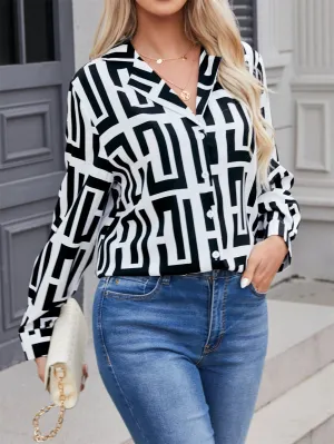 Geometric Printed Long-Sleeved Shirt