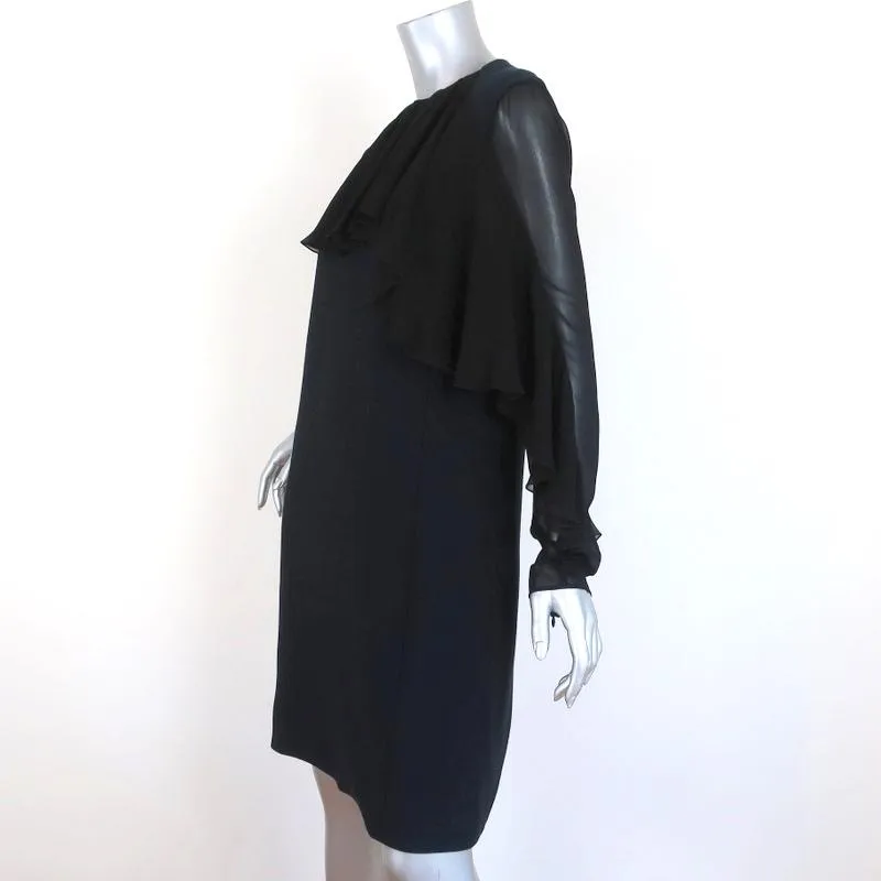 Giambattista Valli Dress Black Ruffled Chiffon & Navy Cady Size 44 Long Sleeve