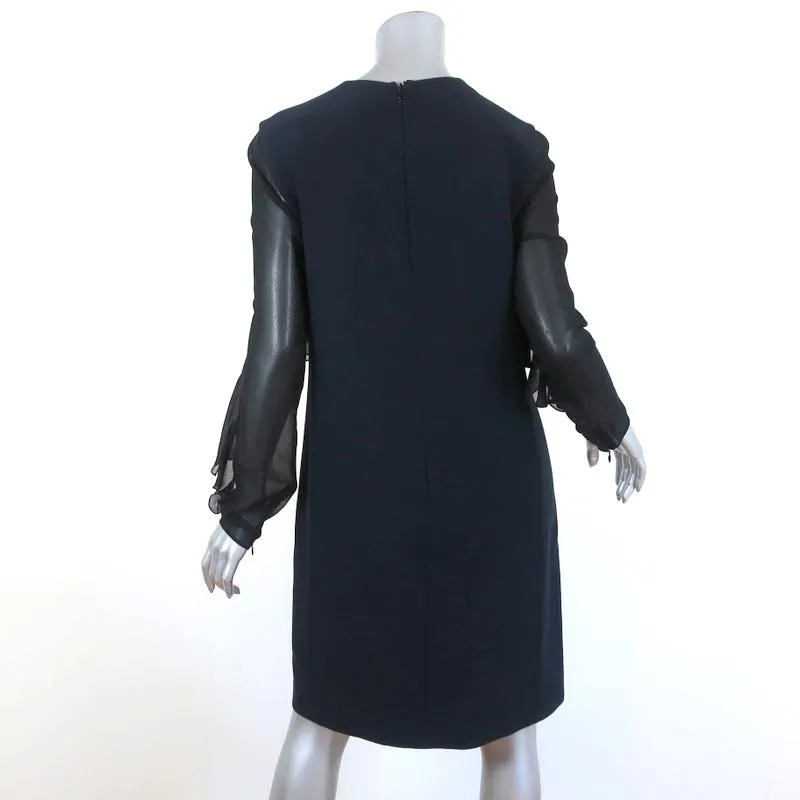 Giambattista Valli Dress Black Ruffled Chiffon & Navy Cady Size 44 Long Sleeve