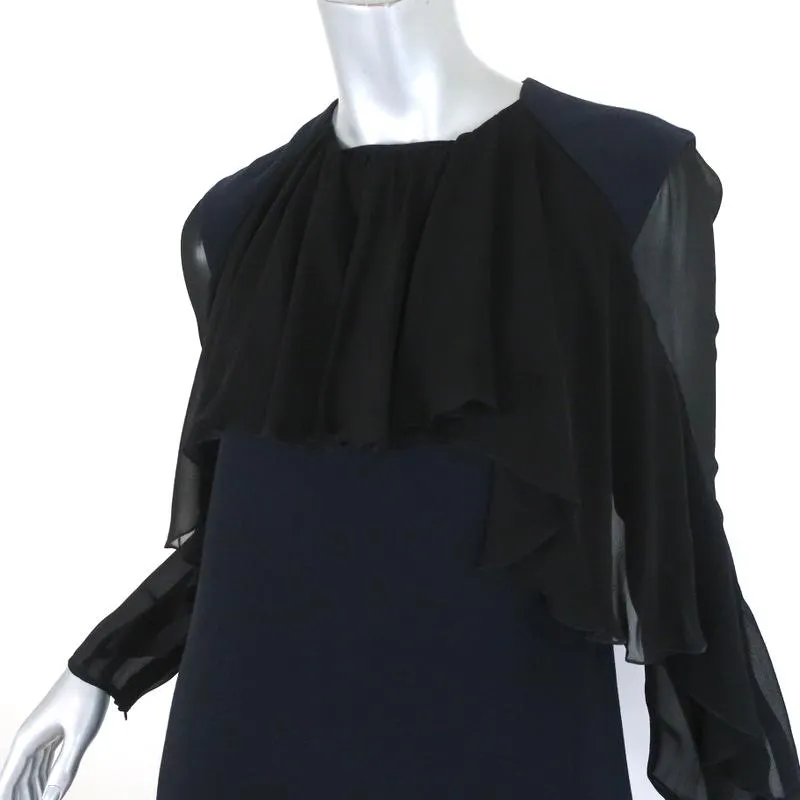 Giambattista Valli Dress Black Ruffled Chiffon & Navy Cady Size 44 Long Sleeve