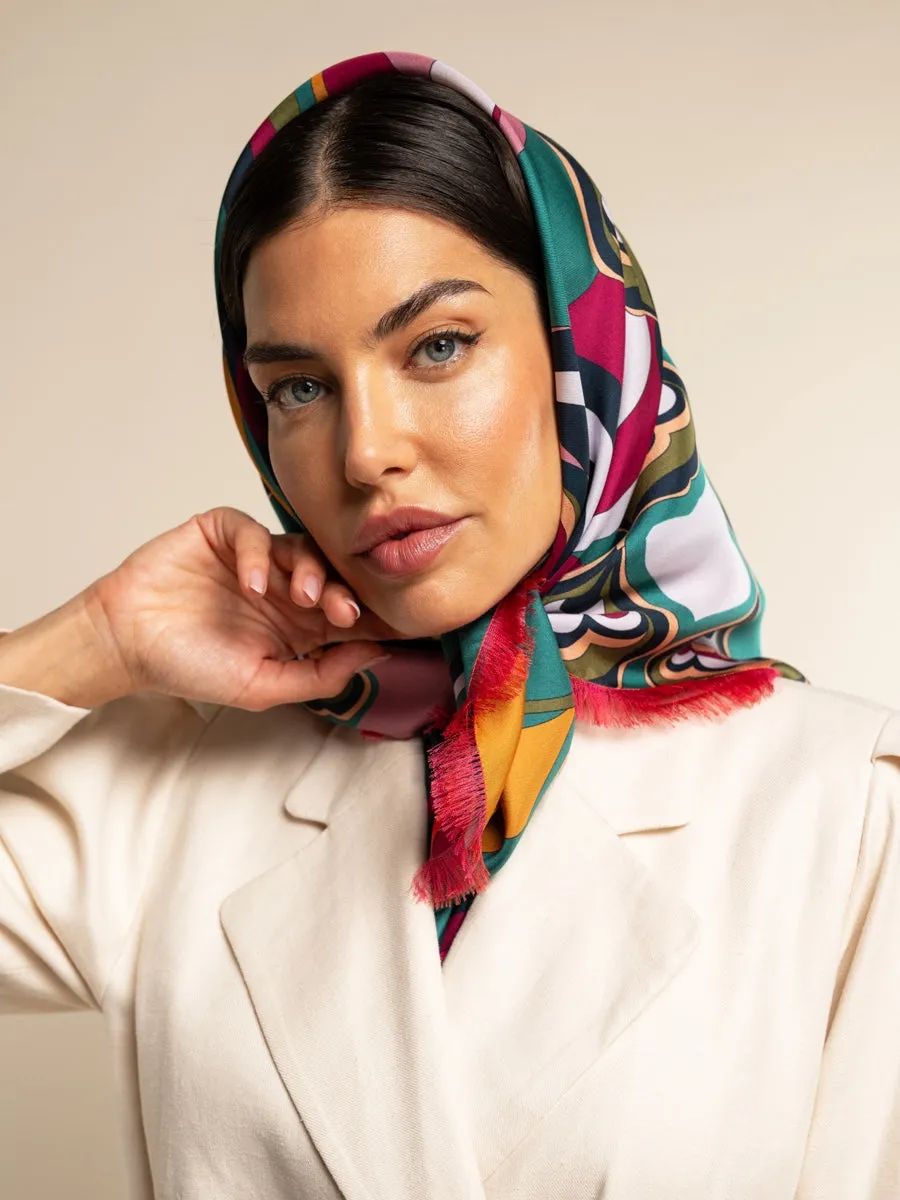 Giorgia (green/pink) - soft and lightweight Italian foulard from pure silk