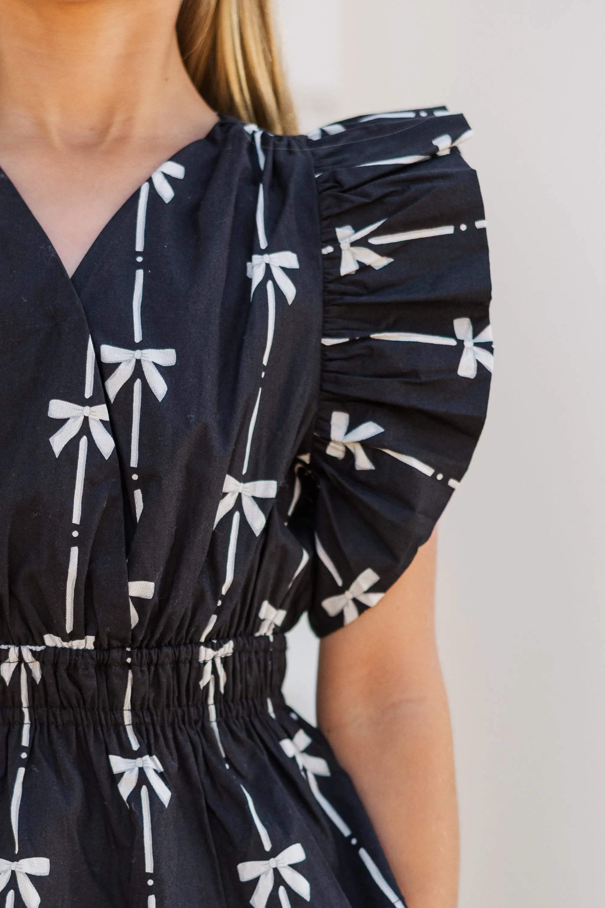 Girls: Find Yourself Black Bow Printed Dress