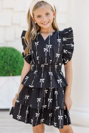 Girls: Find Yourself Black Bow Printed Dress