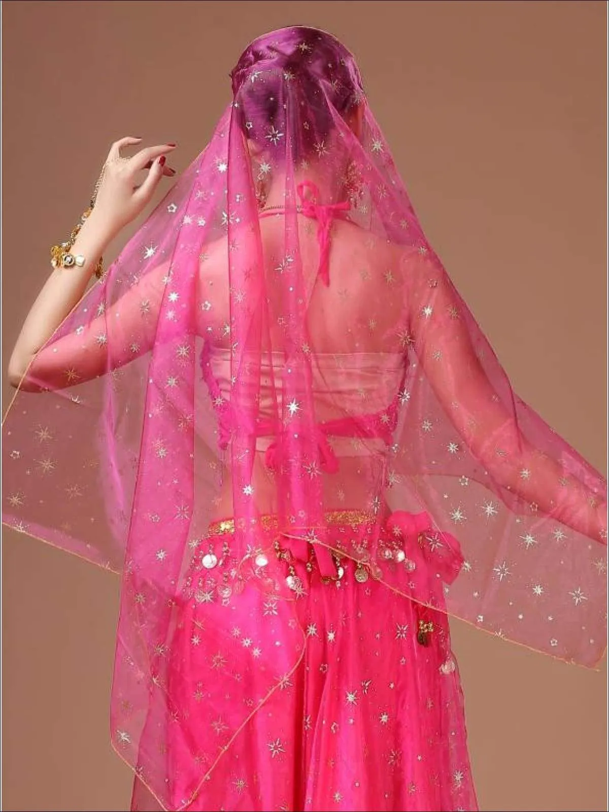 Girls Metallic Embroidered Sheer Organza Veil