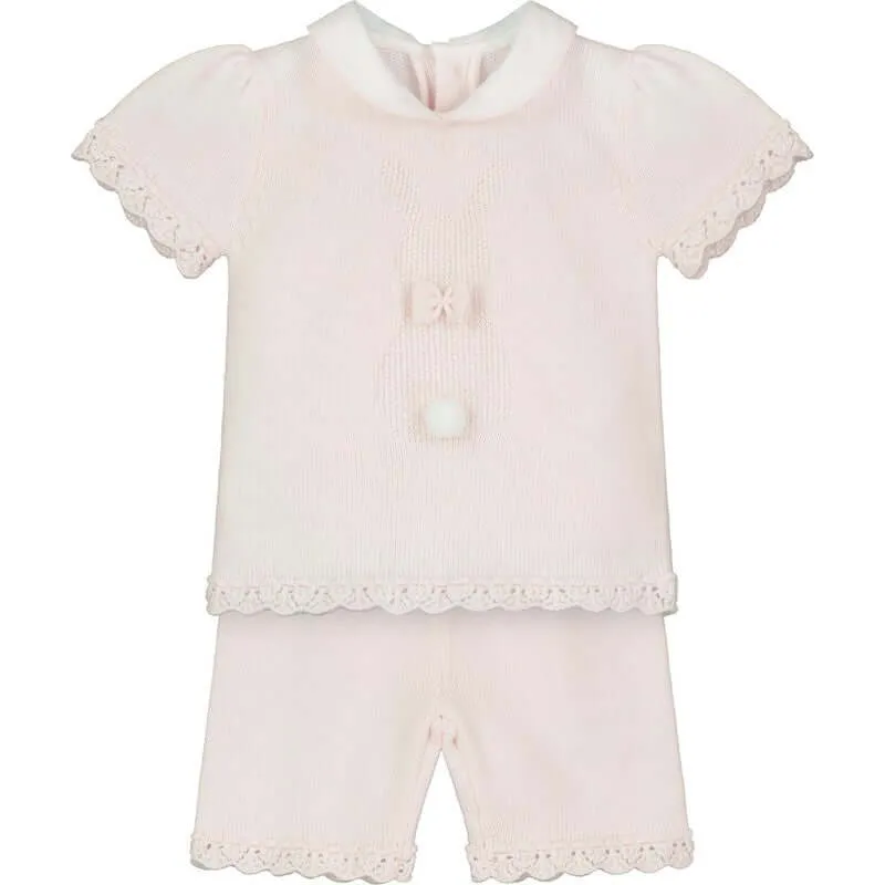 Girls Pink Cotton Scallop Short Set