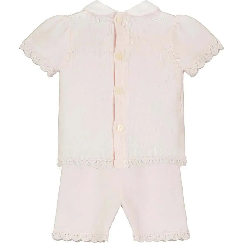 Girls Pink Cotton Scallop Short Set