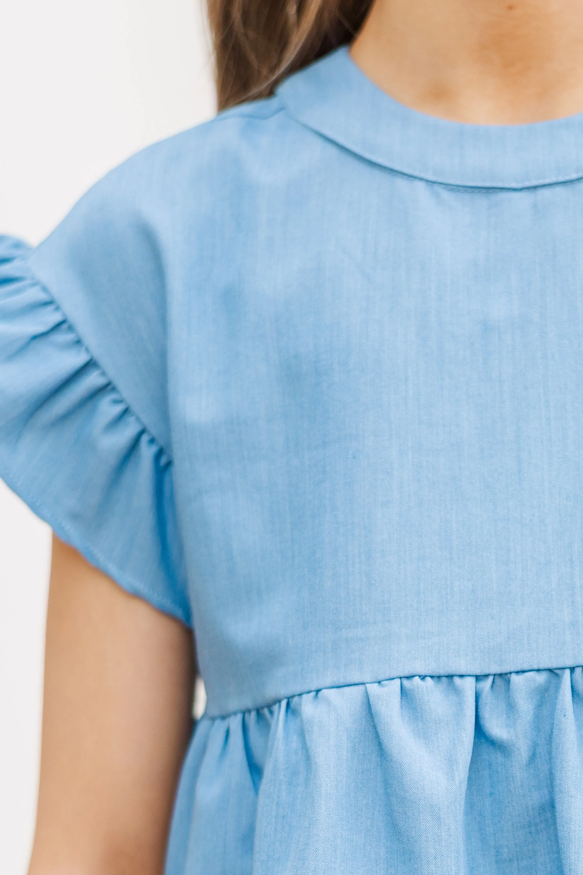 Girls: The Trinity Chambray Blue  Blouse
