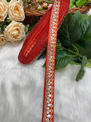 Gold Zari Work Embroidery Lace Borders - Perfect for Sarees, Dupattas, Lehengas, and Craft Projects | Orange
