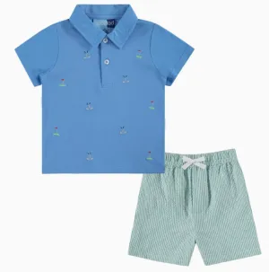 Golf Embroidered Polo with Seersucker Short
