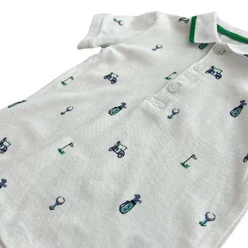 Golf Polo Short Sleeve Shirt and Green Seersucker Shorts Set