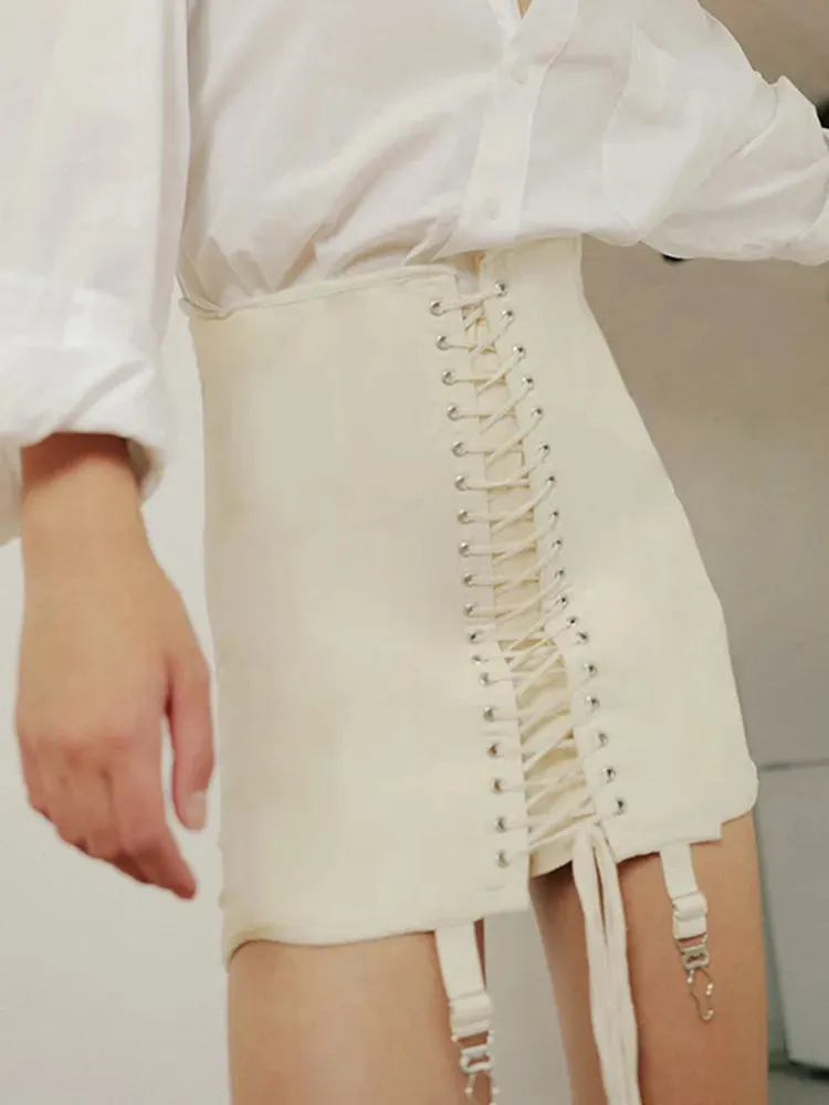 Gothic Y2K Vintage Mini Skirt Punk Patchwork High Waist Skirt Bodycon Eyelet Lace Up Aesthetic Sexy Skirts
