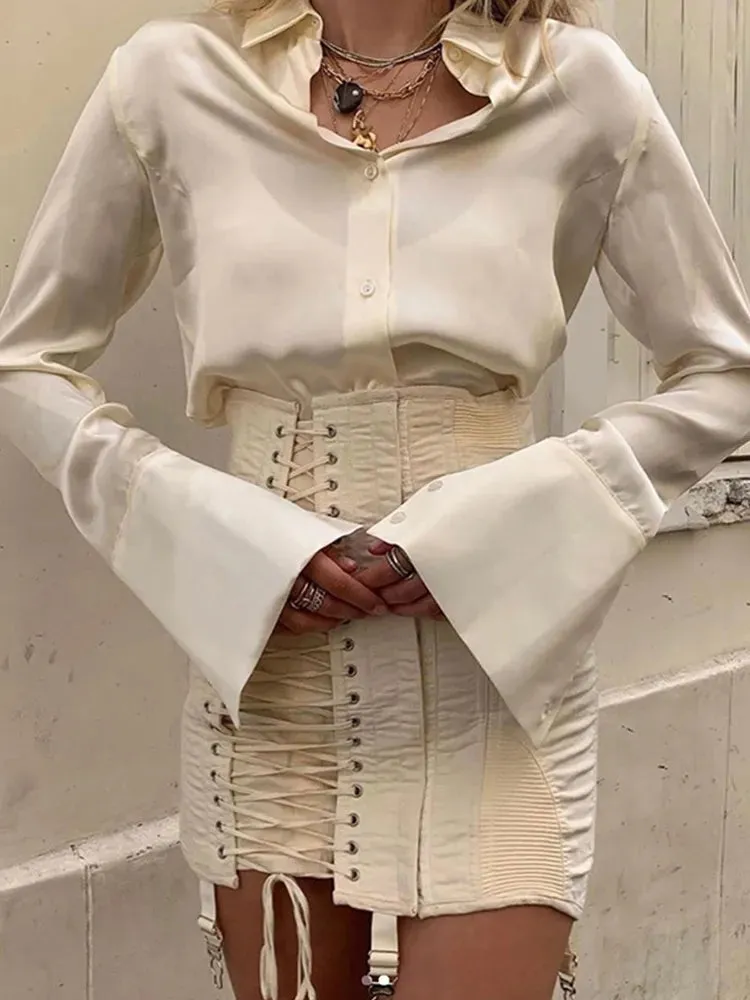 Gothic Y2K Vintage Mini Skirt Punk Patchwork High Waist Skirt Bodycon Eyelet Lace Up Aesthetic Sexy Skirts