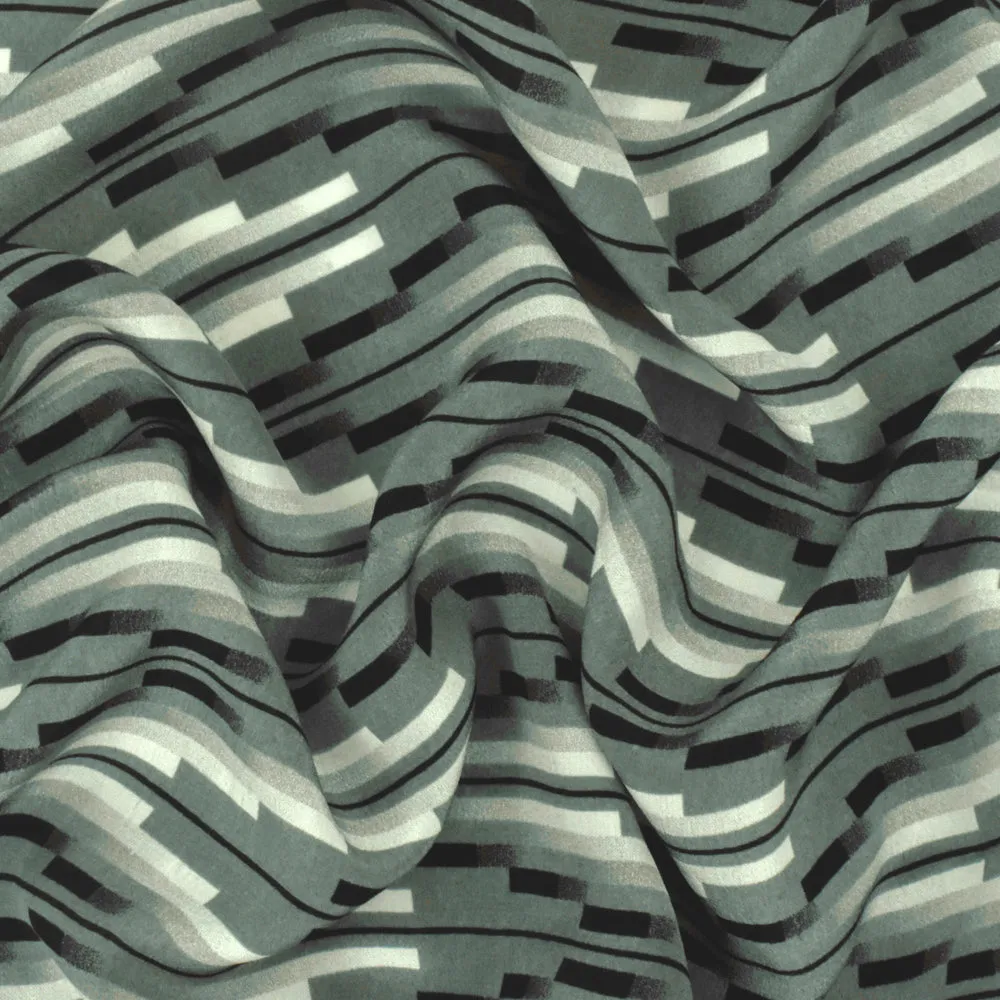 Gray-Multi Famous Designer Pixel Chevron Printed Silk Crepe De Chine Fabric
